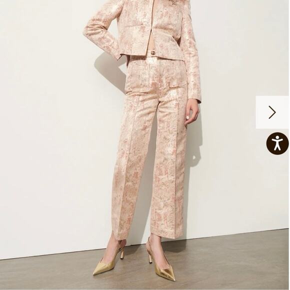 FIGUE Sioban Bronze Gold Metallic Brocade Straight Leg Trouser Dress Pants 8 - Picture 1 of 13